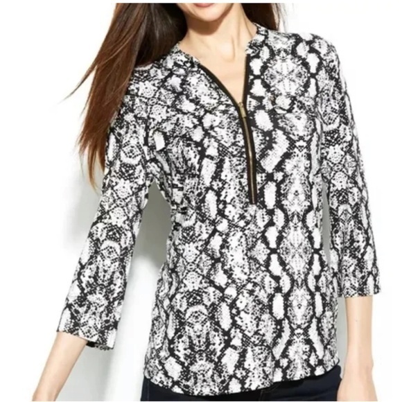 Calvin Klein python print half zip front shirt - Picture 1 of 4